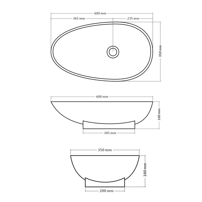 Plan et dimensions vasque Calista